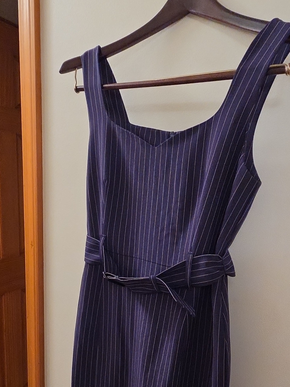 Banana Republic Navy Pinstripe Sleeveless Belted Dress